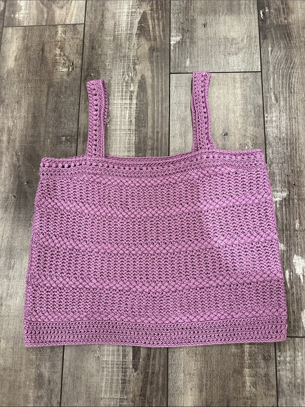 NWOT Vince Lavender Crochet Square Tote with Double Straps